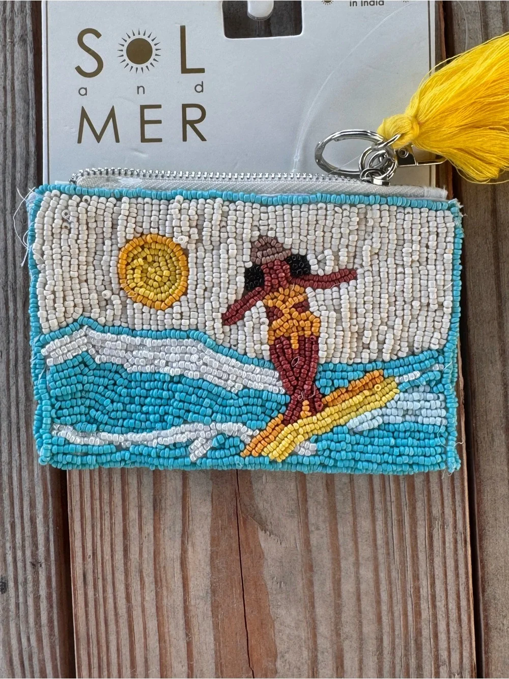 NWT Sol & Mer Handmade Beaded Surfer Girl Coin Purse Keychain Coastal Bag Charm